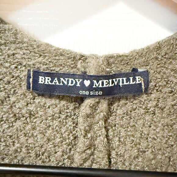 Brandy Melville Italian Cotton Blend Shrug Shoulder Olive Green One Size Open - Picture 2 of 9